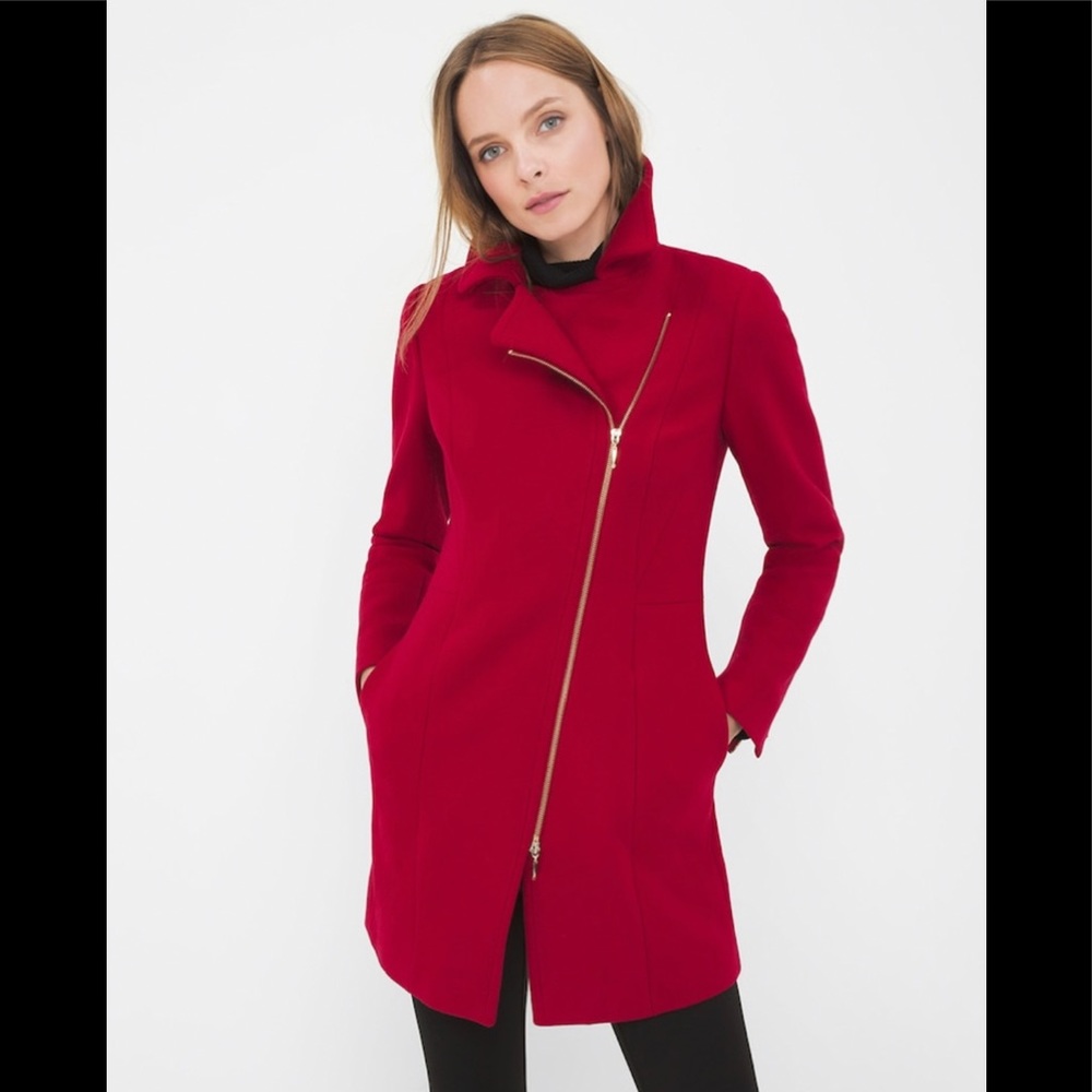 Moving Sale! White House Black Market Red Asymmetrical Top Coat XXS